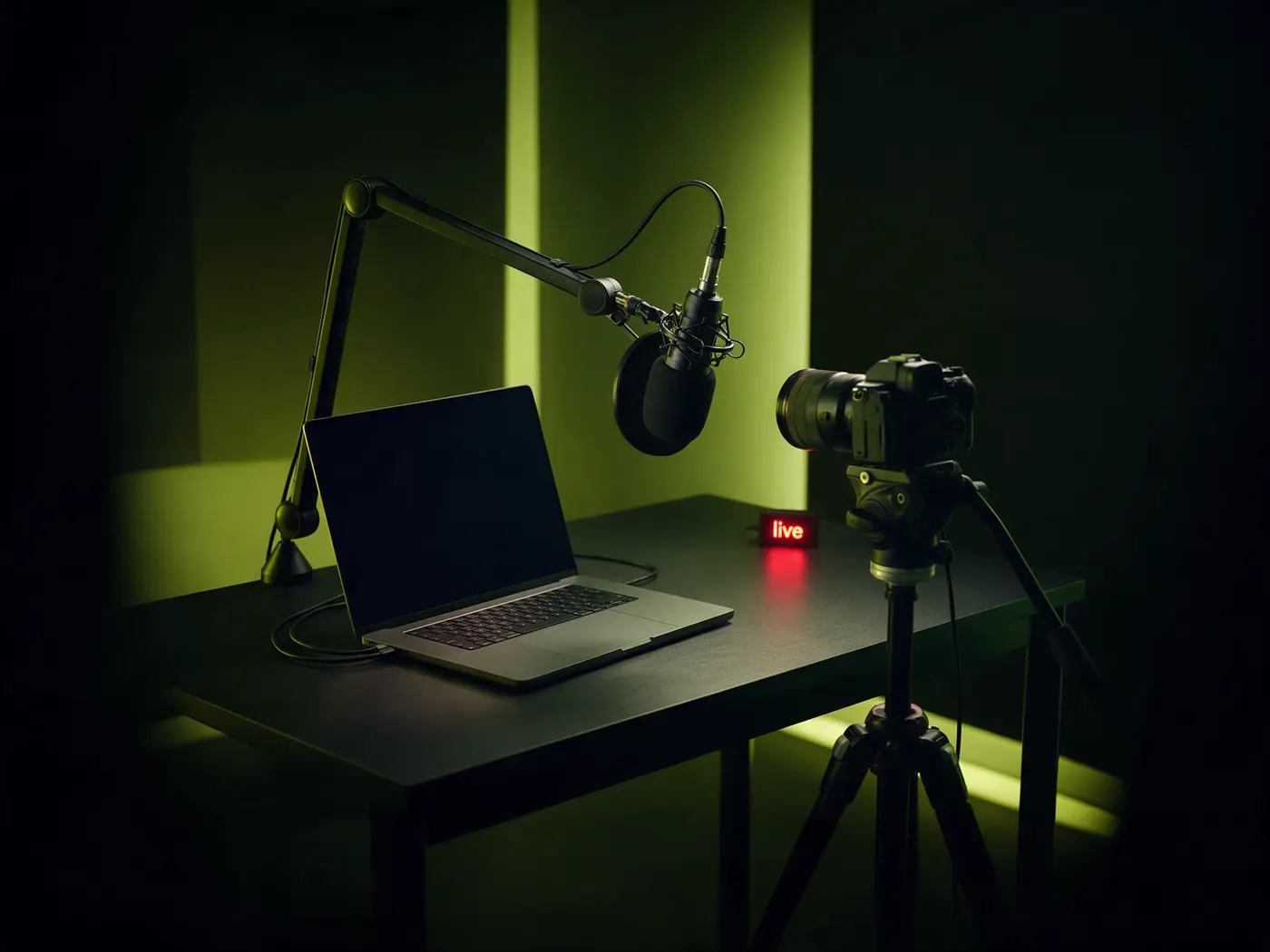 Estúdio pronto para a transmissão ao vivo